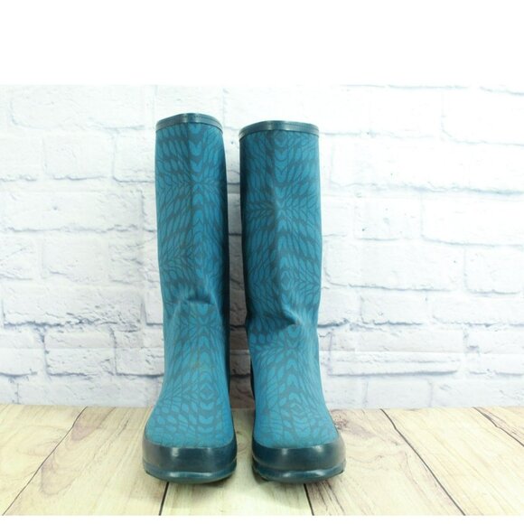 LL Bean Wellie Blue Rubber Pull On Waterproof Tall Rain Boots Size 11 M - Picture 4 of 10